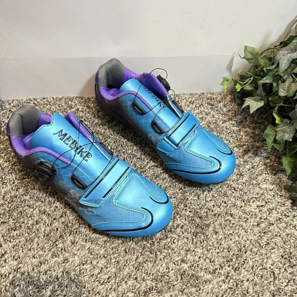 MEBIKE Women’s Indoor Cycling Bike Shoes Blue Purple Lady Road Size US 9